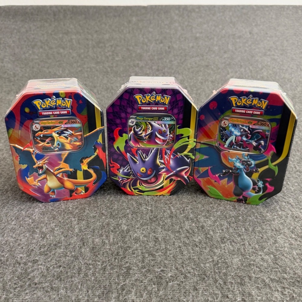 Pokemon TCG Mega Evolution EX Tins Set Mega Charizard X Y Mega Gengar 3 Sealed